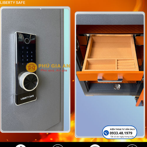 Khóa vân tay mã số bảo mật cao, hiện đại sang trọng tích hợp App điện thoại từ xa. Ngăn kéo để nữ trang rất hữu dụng.