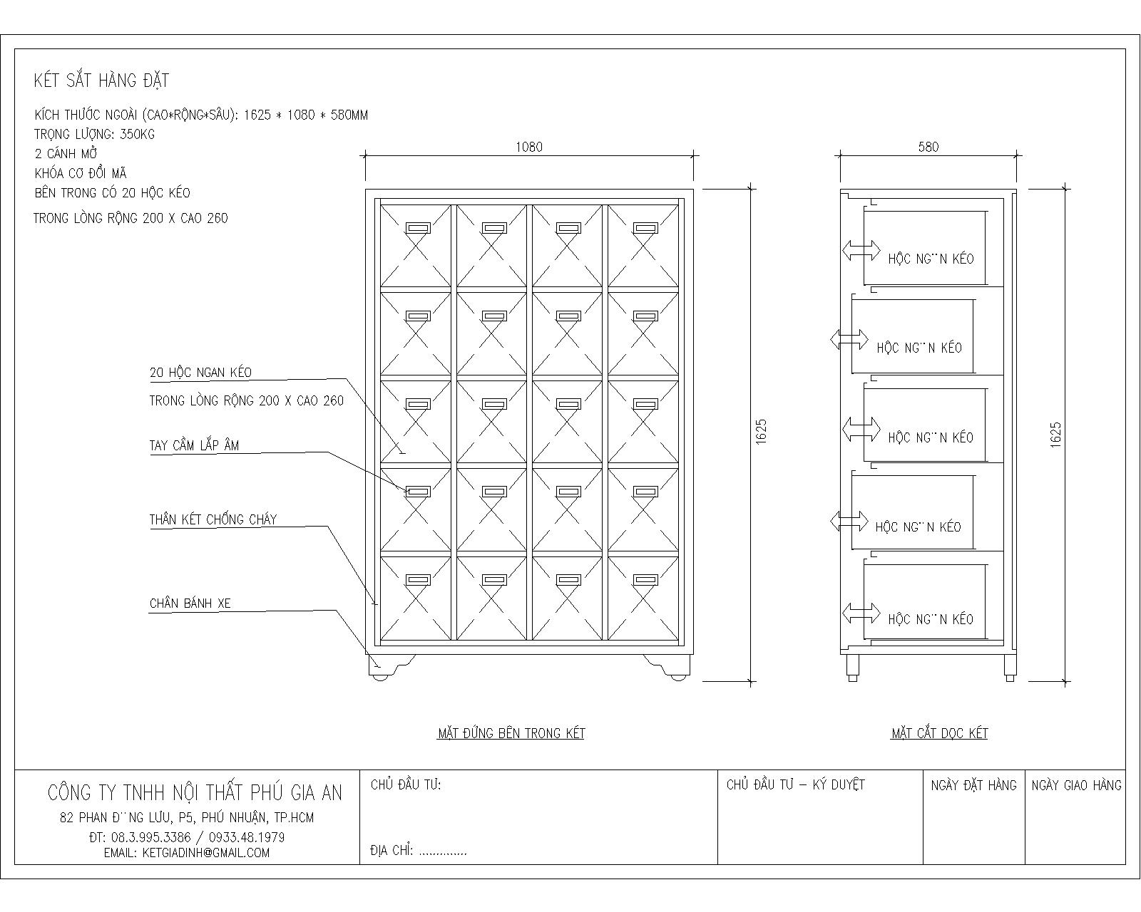 Từ bản vẽ thiết kế tới sản phẩm hoàn thiện két sắt đặt hàng KDH1625