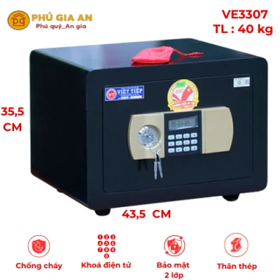 Két sắt Việt Tiệp siêu cường VE3307-B màu đen điện tử báo động - Model 2024